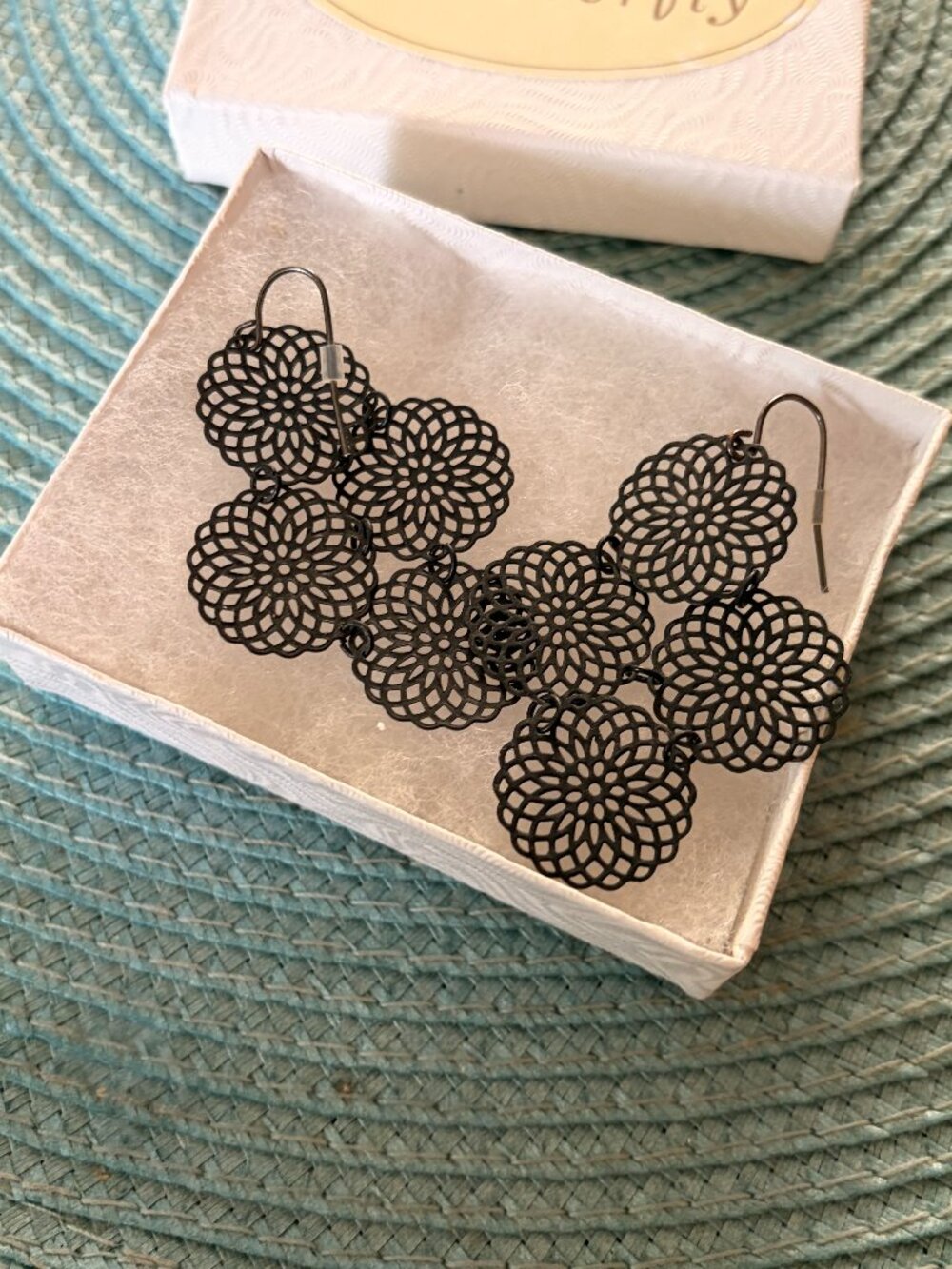 NEW Black Earrings-Filigree like joined circles-Lightweight